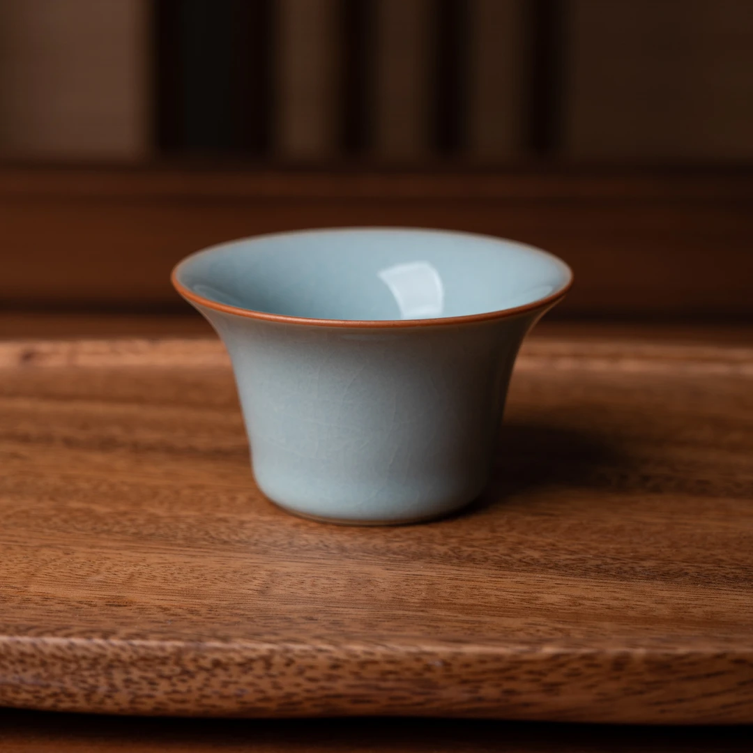 【珑匞】小马蹄杯天青釉原矿汝瓷茶杯圈足烧汝州发货玛瑙入釉小容量