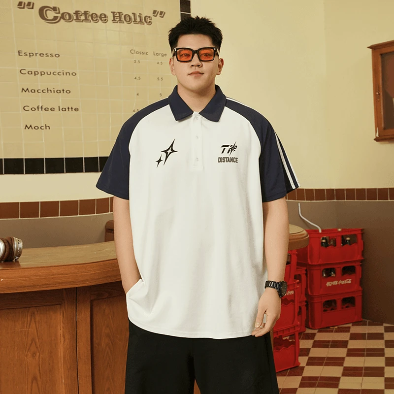潮牌大码男装夏季新款插肩袖polo衫翻领短袖胖子宽松休闲加肥加大
