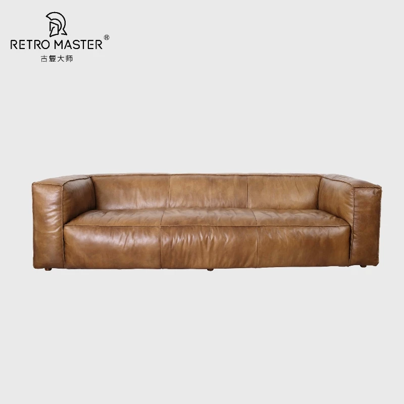 RetroMaster新浅棕色提尔皮RS027三人位沙发轻奢客厅复古皮艺
