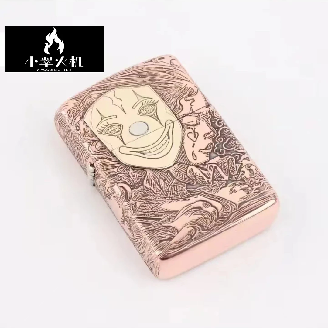 [面具人生】902s黄白紫铜盔甲机单面镶嵌版五面精雕煤油防风打火机