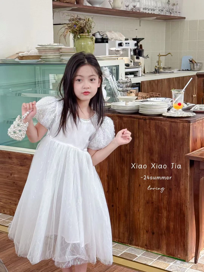 流光公主裙蕾丝公主裙荷叶花边公主连衣裙女童夏季刺绣礼服裙轻奢