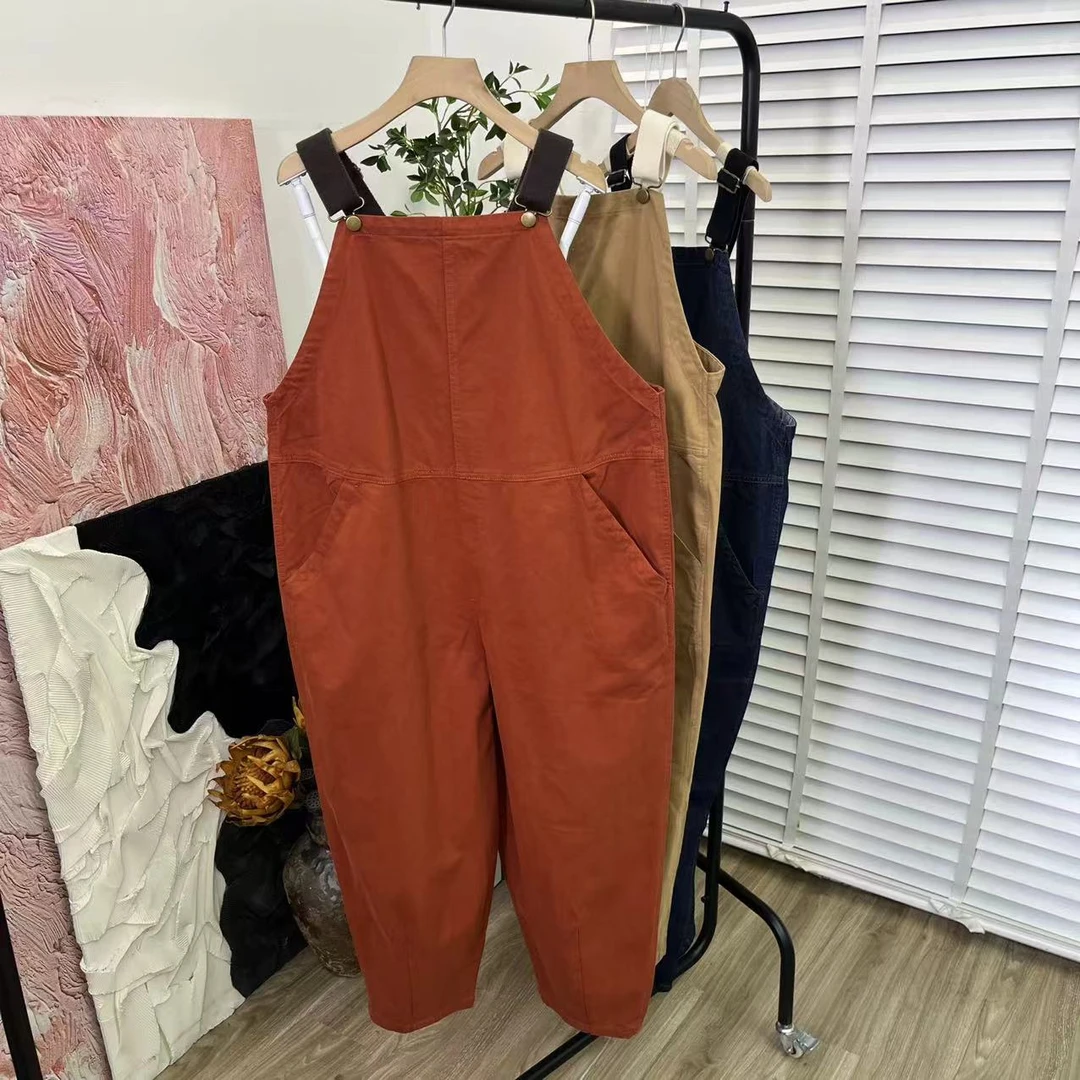 日式重工水洗「年轻百搭简约」背带裤牛仔裤女E2916