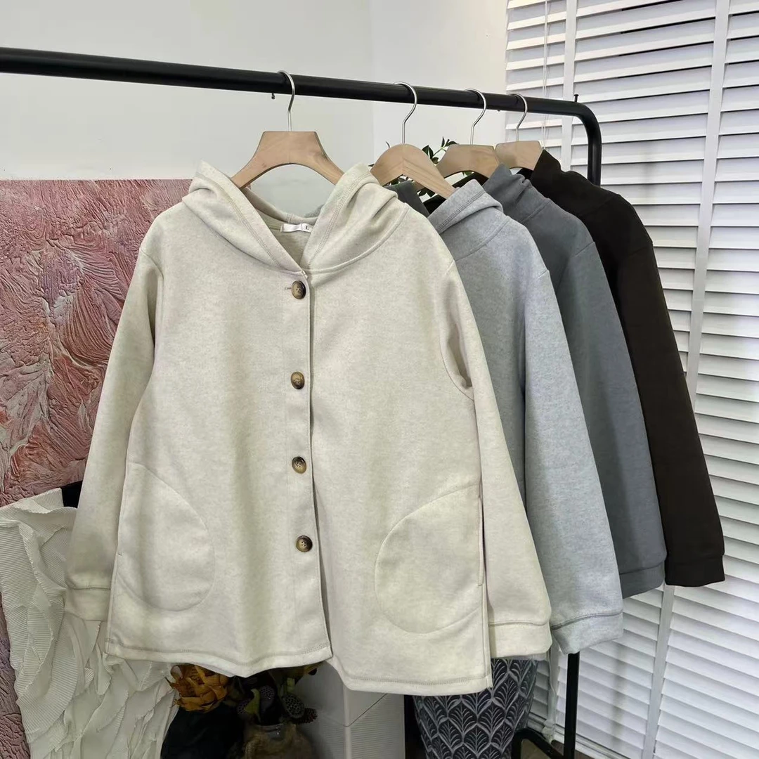 日系秋冬百搭「连帽三针五线」休闲外套女E3023