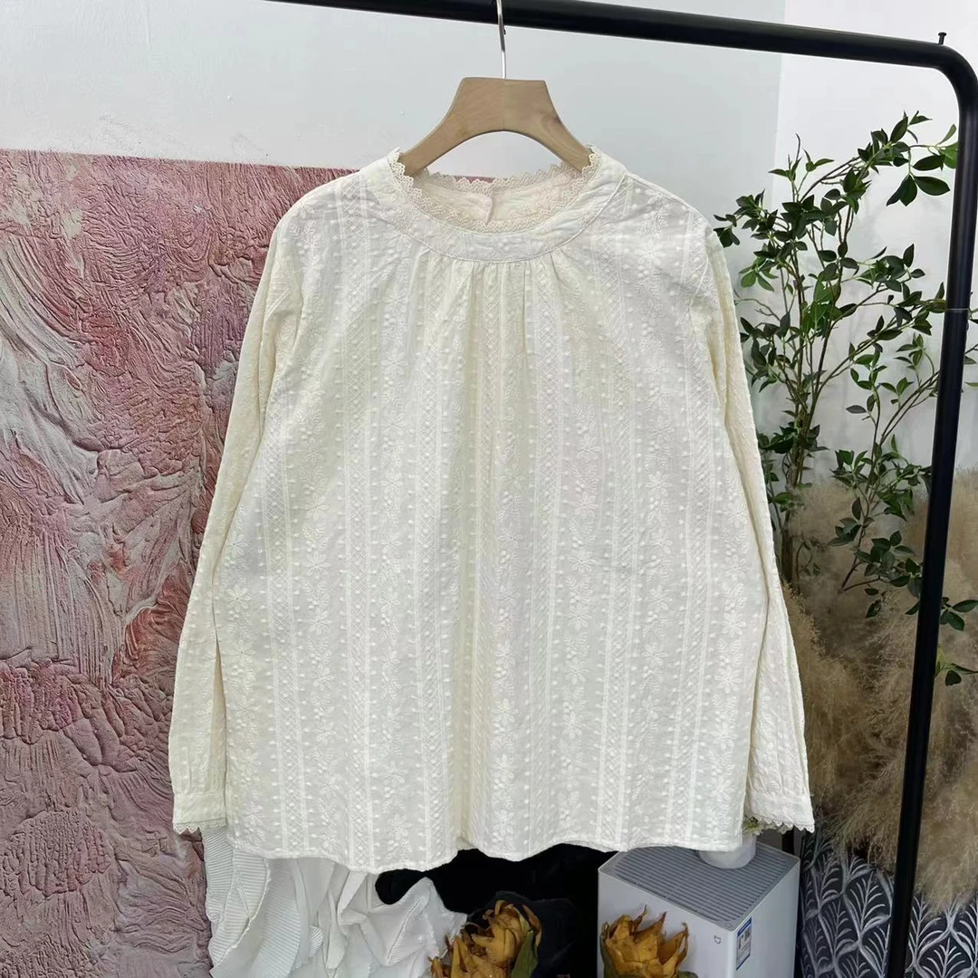 秋季文艺「重工刺绣休闲长袖」套头百搭衬衫E2480