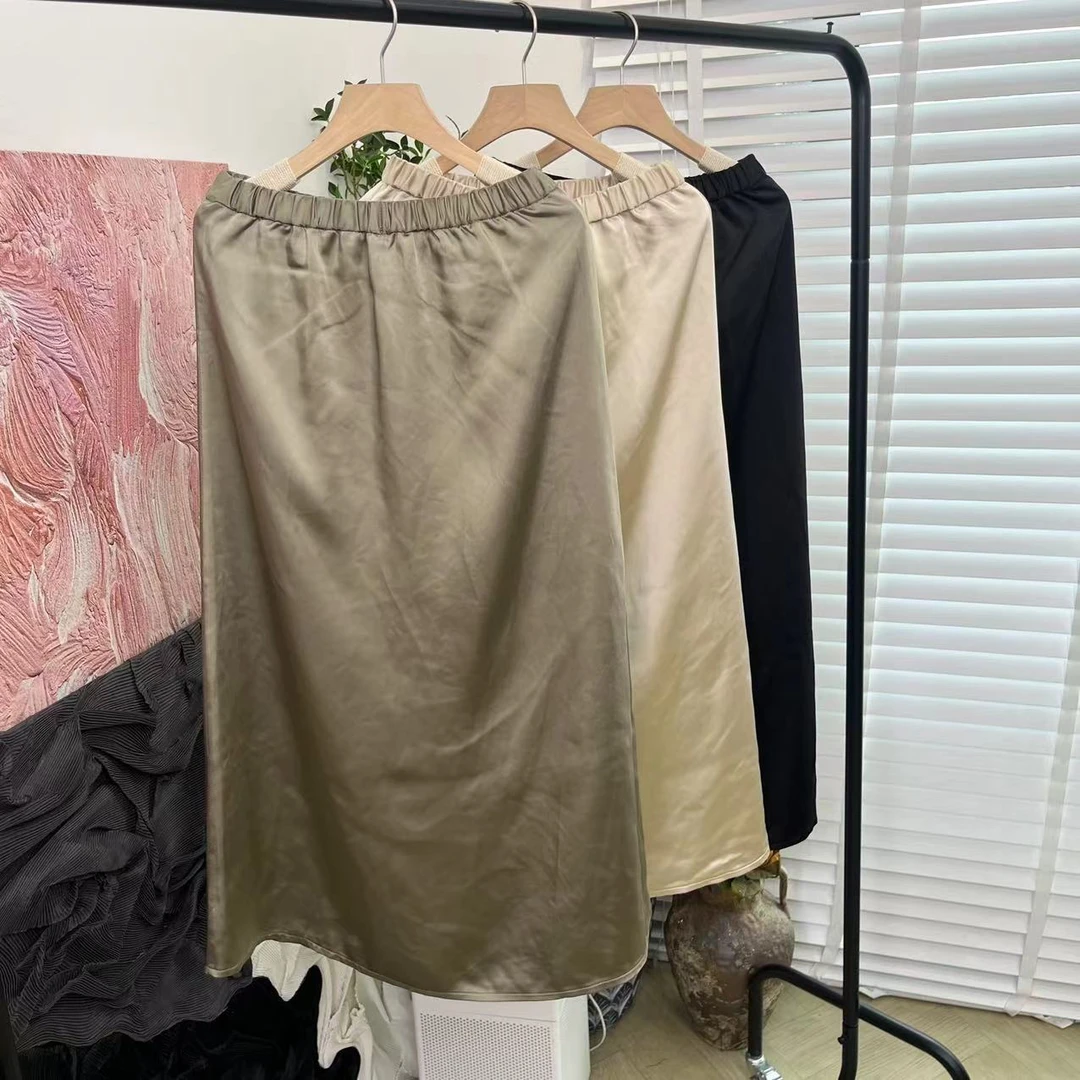 闪闪发光「双层面料 光泽质感」松紧腰半身裙E2256