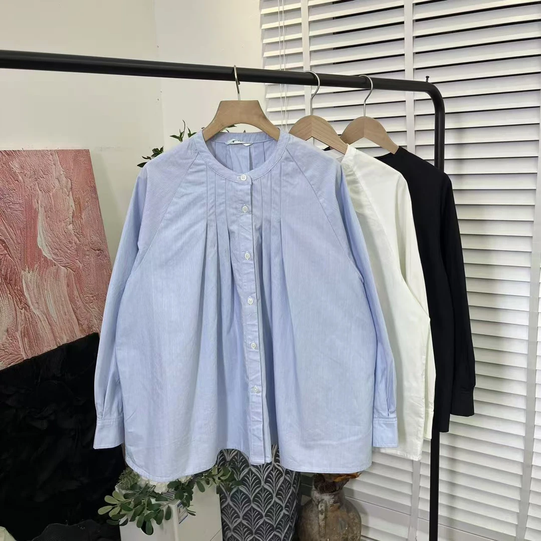 日系秋冬加厚「休闲宽松翻领百搭」单排扣长袖衬衫女E3224