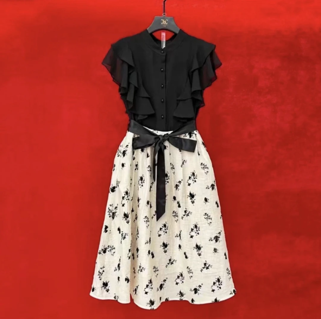 24新款法式高级感时尚连衣裙气质显瘦拼接连衣裙