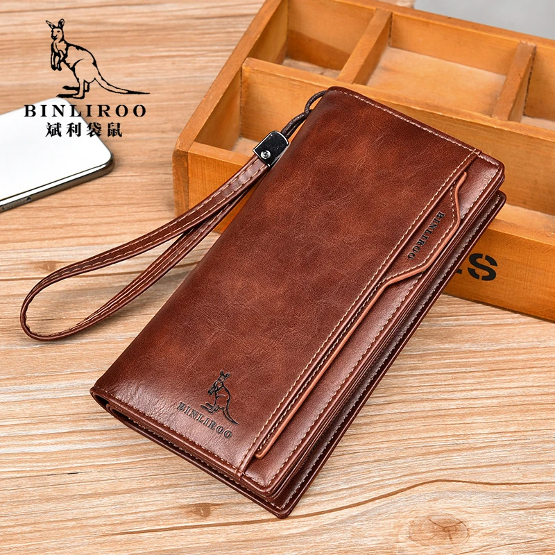 复古抖音男士钱包长款商务多卡位软皮钱夹竖款小手拿包质感皮夹