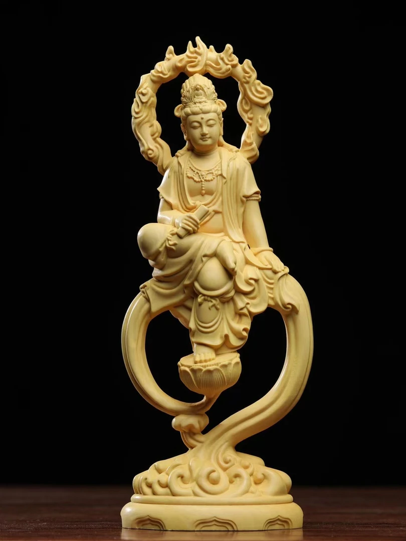 黄杨木人物木雕自在观音佛像小天使雕刻摆件手把件装饰品工艺品