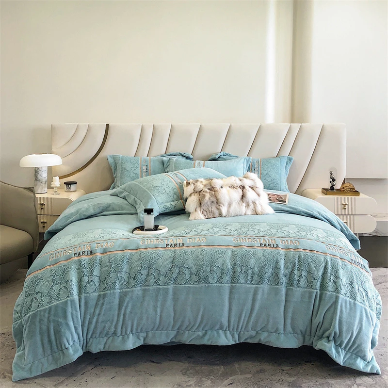 【忆雪阁】2023新款轻奢高端兔毛绒刺绣加绒加厚四件套