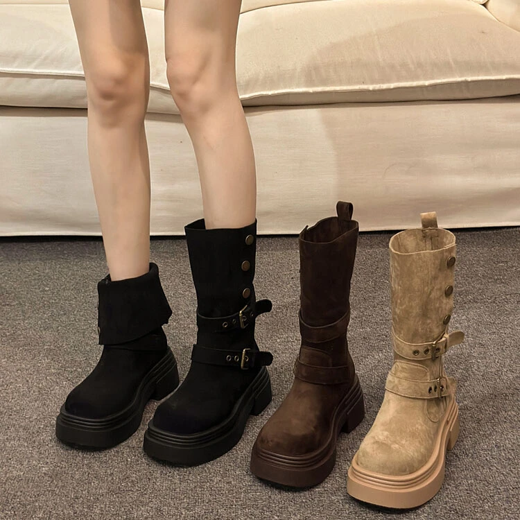 美拉德靴子马丁靴女款2025新款英伦风秋冬中筒瘦瘦靴两穿厚底短靴