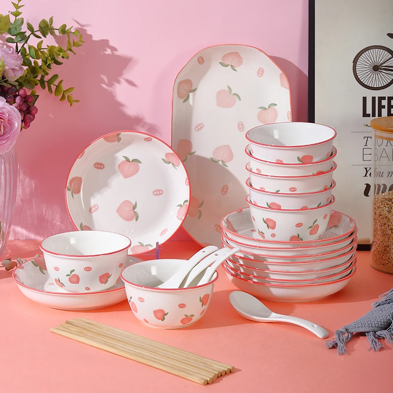 2024家用饭碗陶瓷小汤碗中国风水蜜桃甜品碗釉下彩水果系列餐具