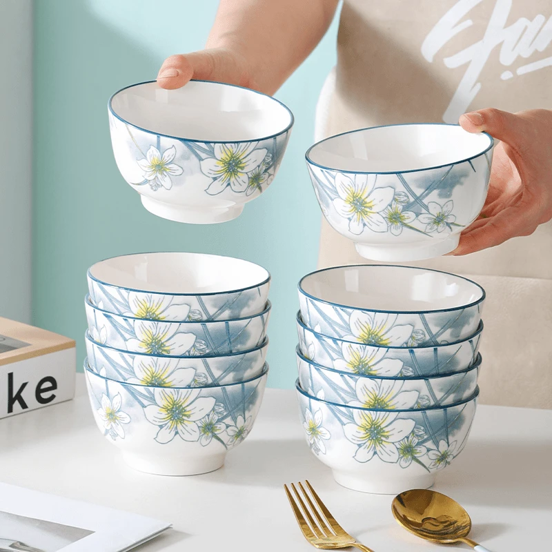 水仙花米饭碗家庭装碗家用高颜值吃饭碗安全高温釉下彩加厚防烫