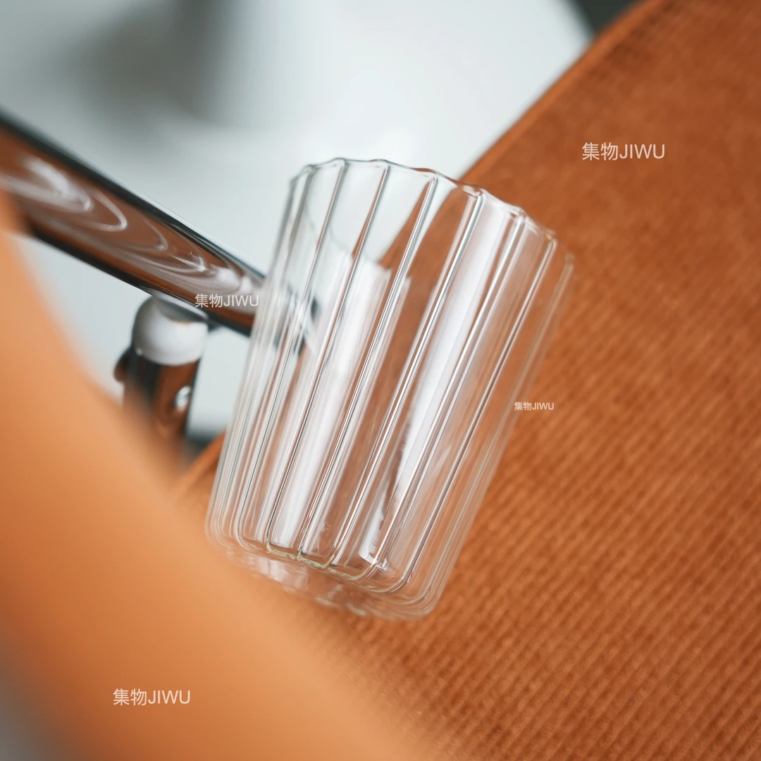 ins风竖纹透明耐热玻璃杯日式条纹高硼硅杯子好看玻璃咖啡杯简约