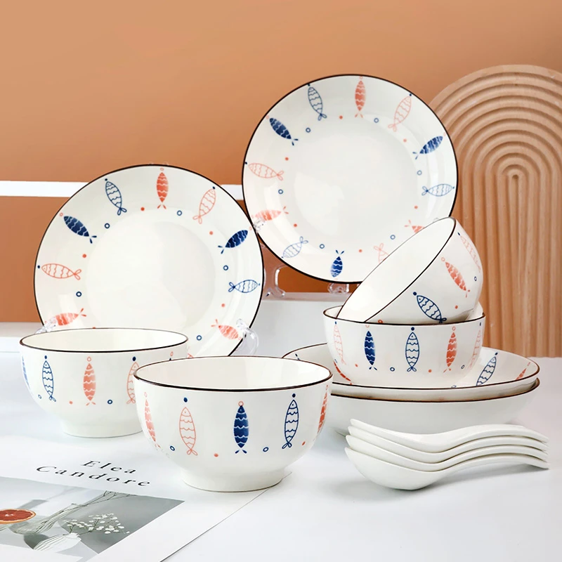 【孟垣】16件套4碗4盘4勺4筷陶瓷大号釉下彩餐具套装家庭家用网红