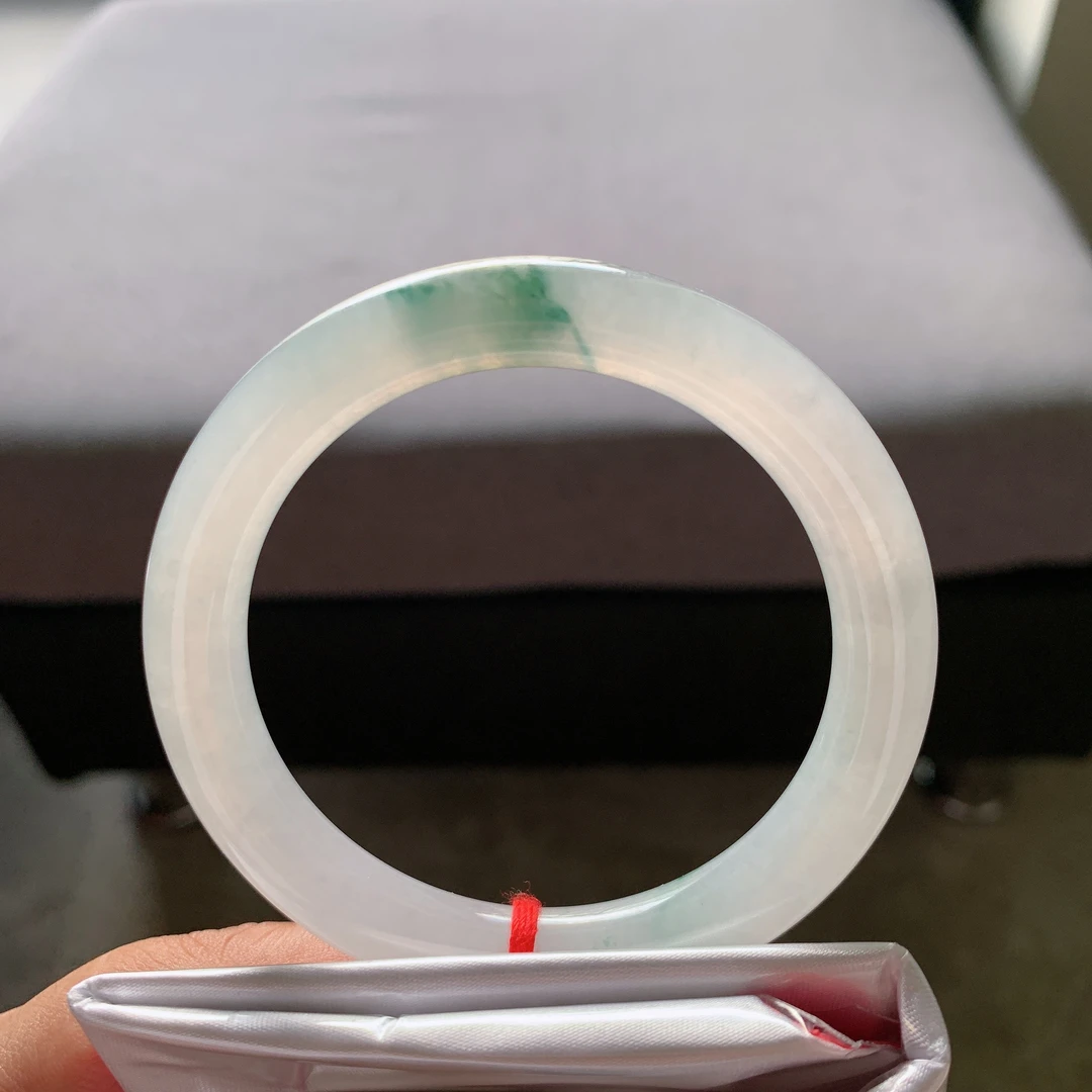 54圈口天然翡翠A货手镯冰透飘花圆条高冰女士美人镯精美时尚女款