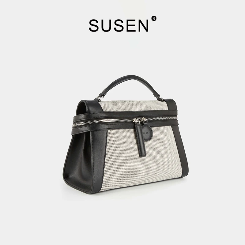 【然厚 X SUSEN】新款设计师款高级中性风帆布拼真皮六用包