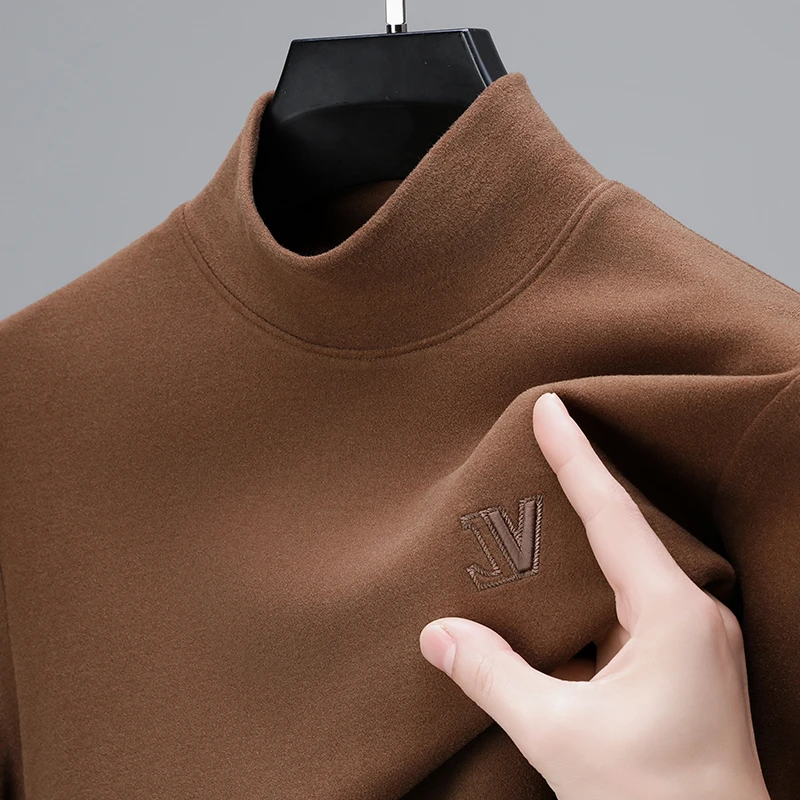 长袖t恤男秋冬季卫衣百搭男士半高领双面德绒打底衫休闲内搭上衣