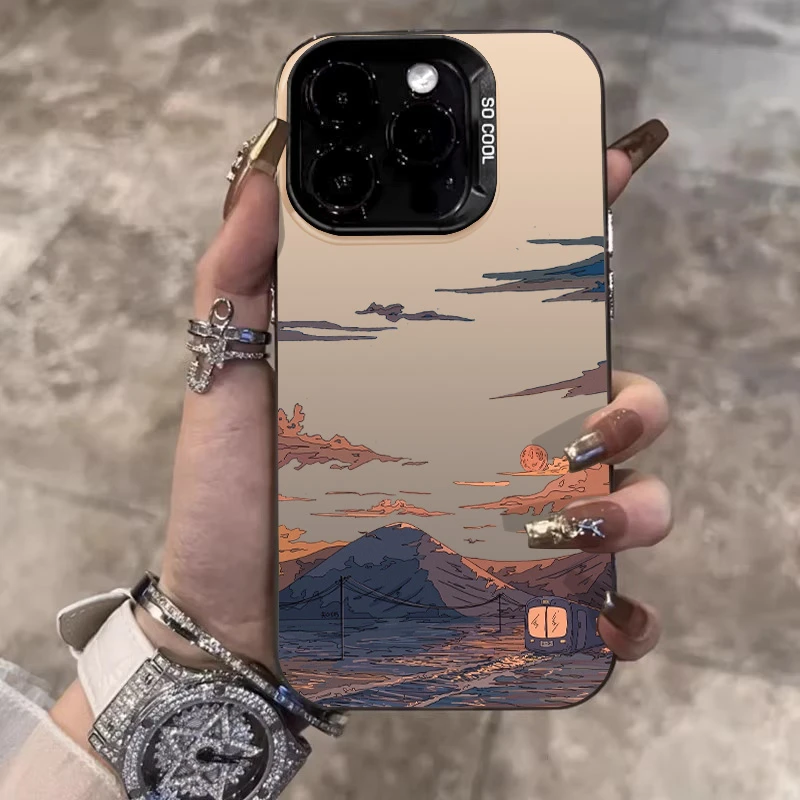 ins卡通动漫晚霞适用苹果15pro华为新款小米14vivo小众oppo手机壳