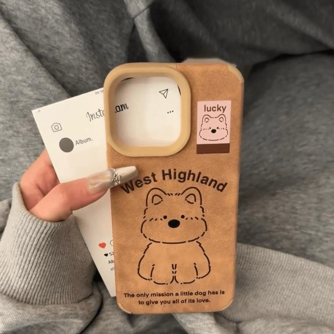 OUSTUDIO工可爱小狗卡通适用苹果16promax手机壳15趣味秋冬皮质女