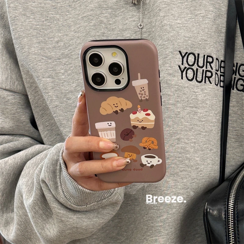 创意奶茶蛋糕曲奇适用苹果16pro手机壳新款15pro菲林二合一网红女