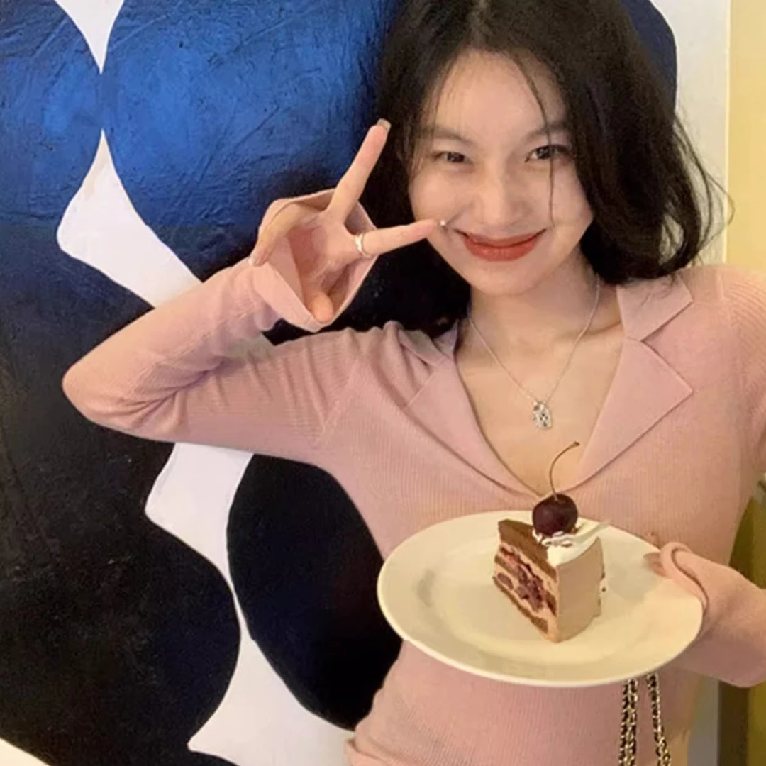 法式新款小众POLO针织衫打底衫毛衣女秋季修身显瘦内搭上衣9935