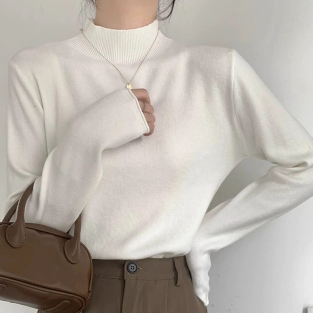 气质半高领内搭早春秋冬季2024宽松软糯针织毛衣女韩版打底衫上衣