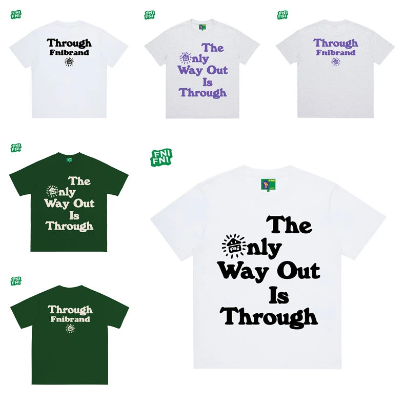 FNI国潮重磅纯棉（通过标语）男女同款t恤美式复古短袖24年新款胶浆