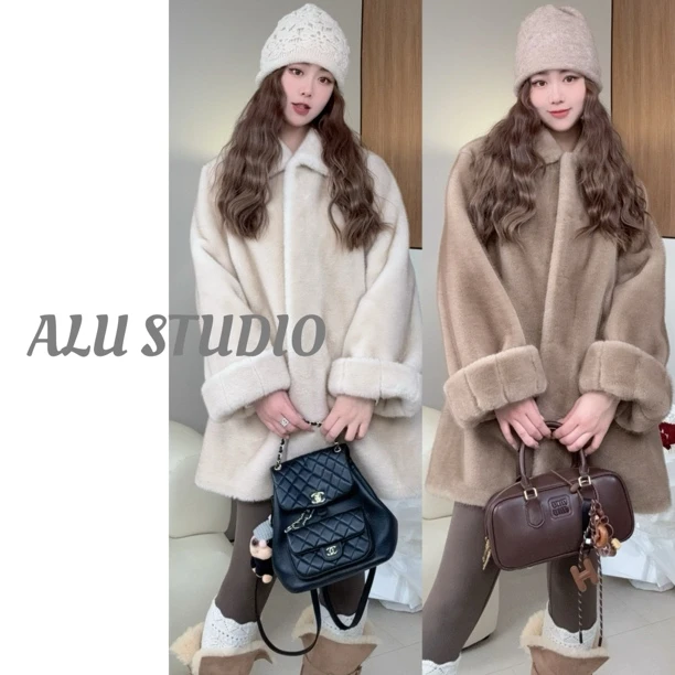 ALU“南瓜袖”中古大卷袖百搭娃娃领中长款高品质过冬保暖毛毛外套