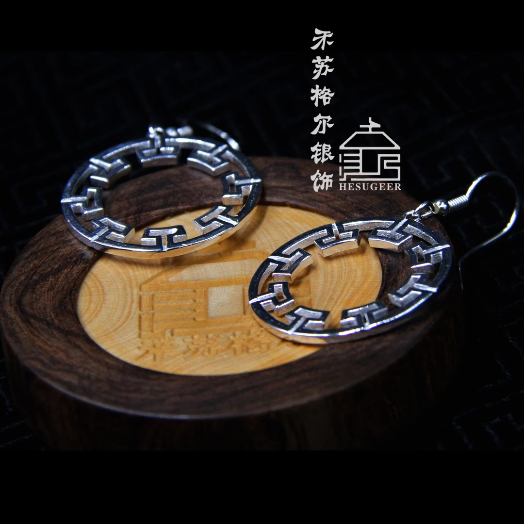 925银耳饰 禾苏格尔蒙古风925纯银复古圆耳环景泰蓝工艺蓝色妖姬
