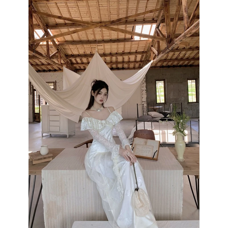[WALKINDARK]白山茶·白色宫廷茧型网纱半裙
