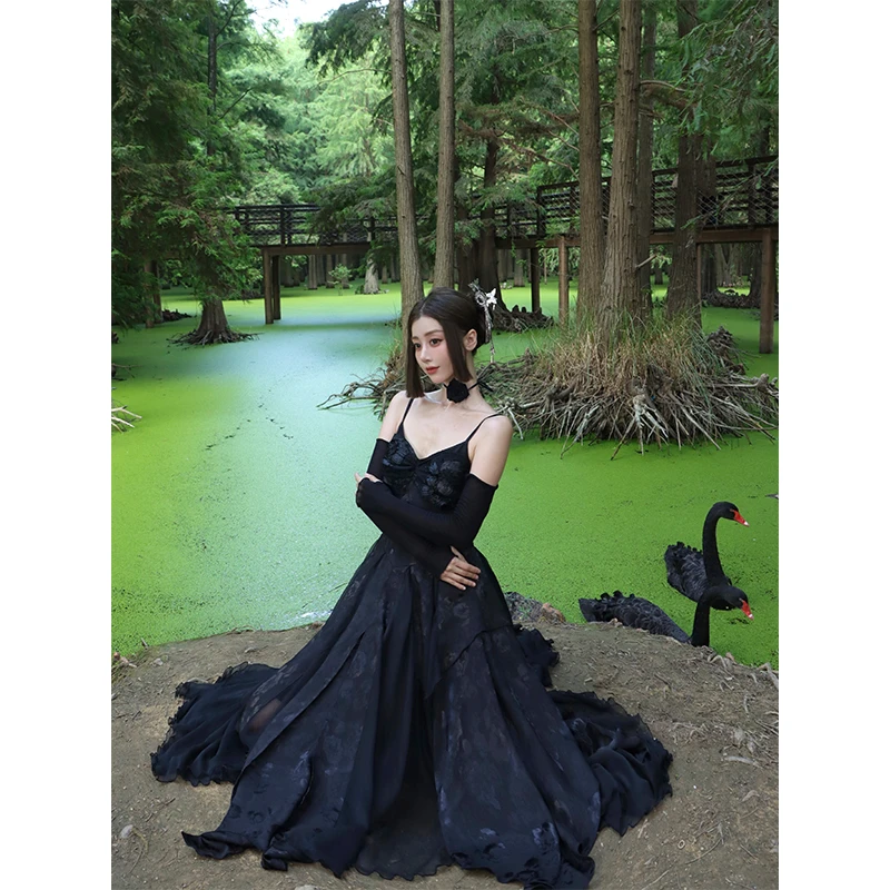 [WALKINDARK]恶之花·暗黑风重工设计感重工缎面提花连袖连衣裙女