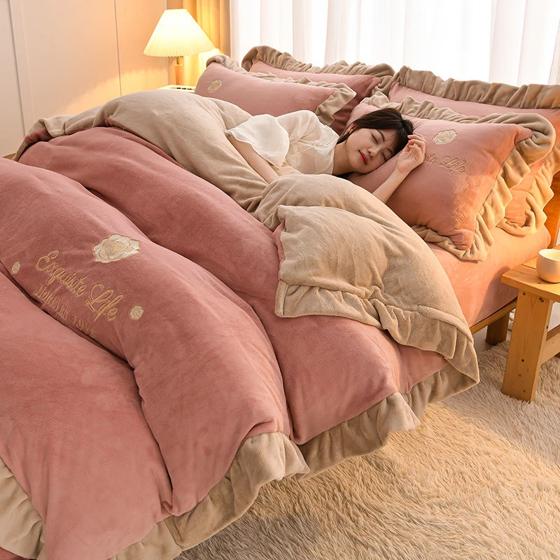 加厚保暖牛奶绒四件套冬季韩版双面绒珊瑚绒床单被套法兰绒三件套