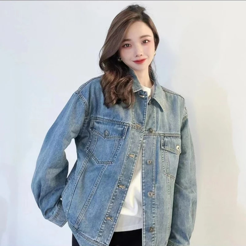 【商场同款】春夏款翻领宽松工装风单排扣牛仔外套女 摩登猫1400737