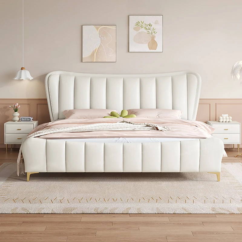 奶油风钢琴键皮艺床双人床现代简约轻奢婚床主卧室皮床