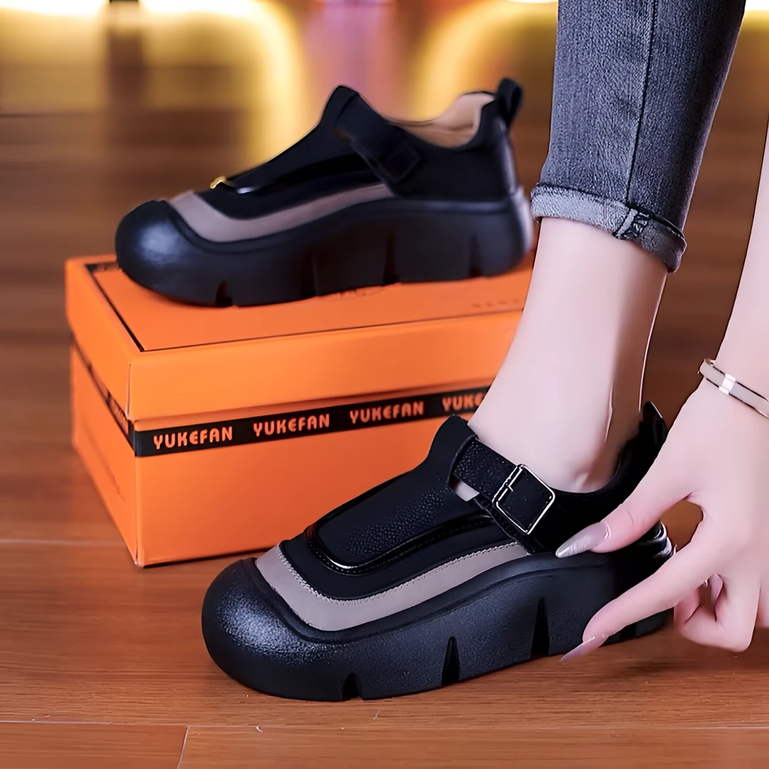 秋季女单鞋厚底透气单鞋女软底软面舒适时尚百搭夏季圆头