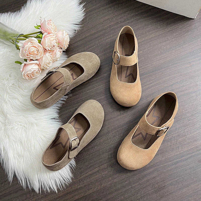 2024头层牛皮内增高半糖吐司鞋泡芙玛丽珍单鞋勃肯鞋女真皮大码女