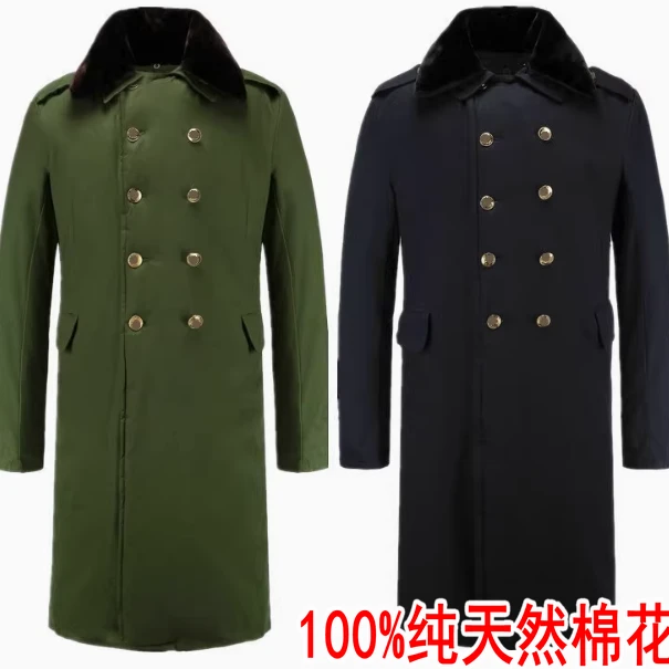 连盾正品纯天然新疆棉花加长加厚可拆洗男士军绿色棉大衣冷库冬季