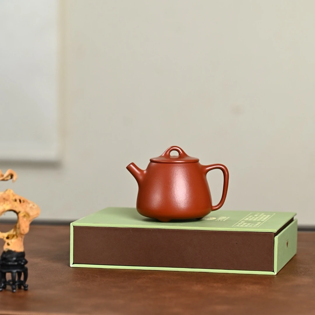 宜兴紫砂朱泥高石瓢壶手工制作精美小茶壶容量120