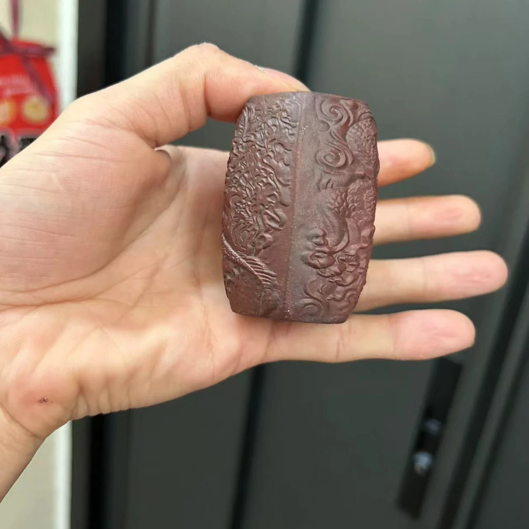 宜兴紫砂原矿古红泥龙凤实心盖置摆件茶道茶周边石凳茶托功夫茶具
