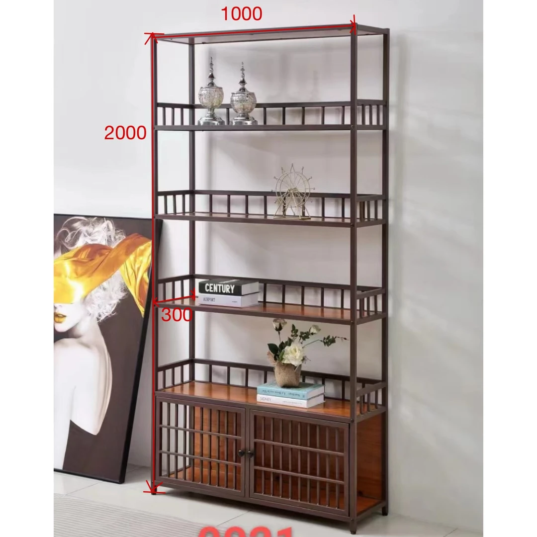 紫砂色钢木博古架展柜酒柜隔断展示柜