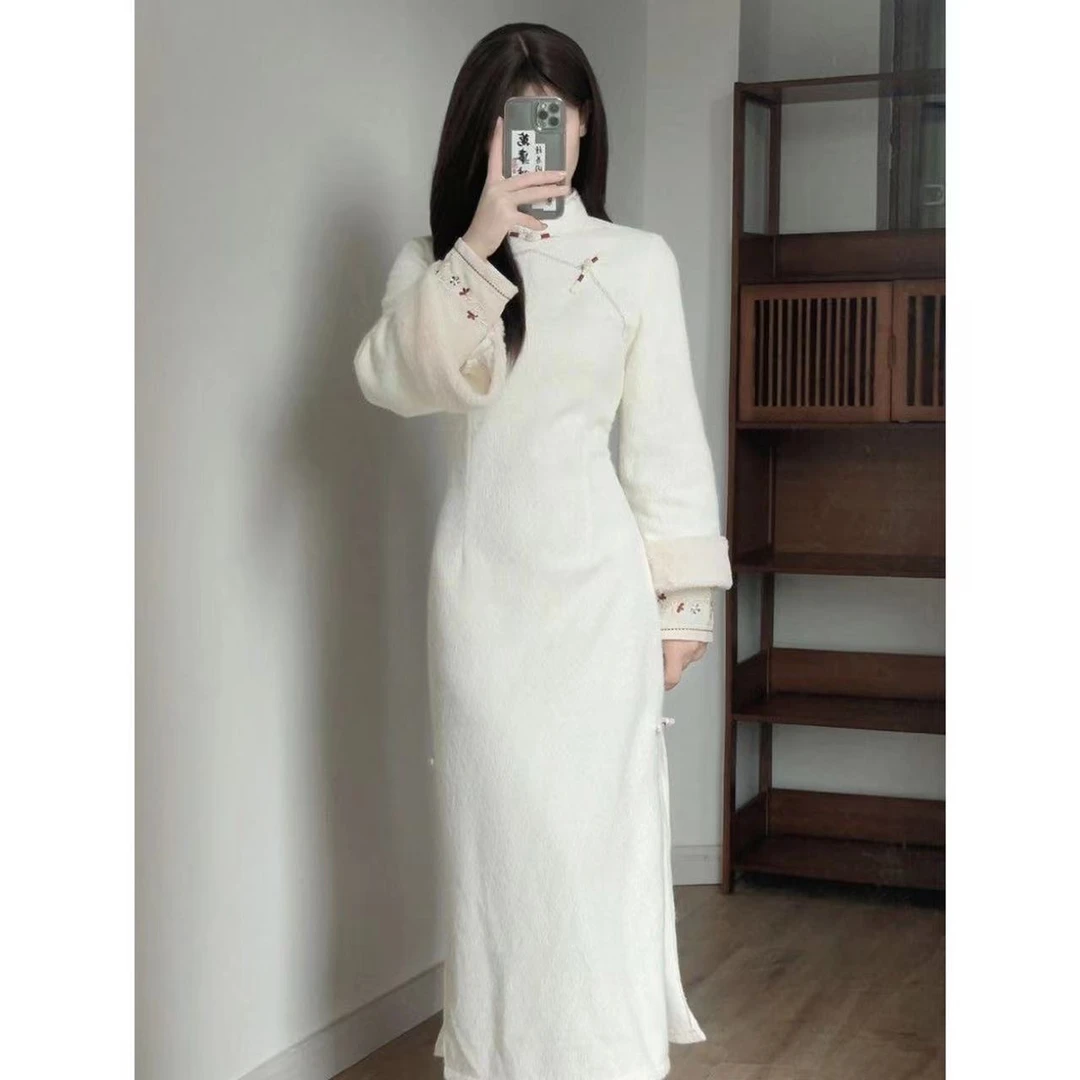 【如玉】冬季旗袍新中式少女年轻款显瘦过年秋冬加绒加厚新年气质