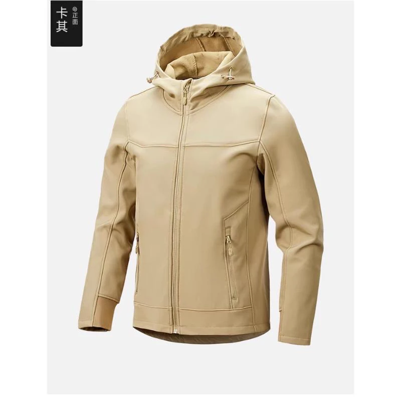 情侣款休闲户外连帽加绒防风防水软壳冲锋衣