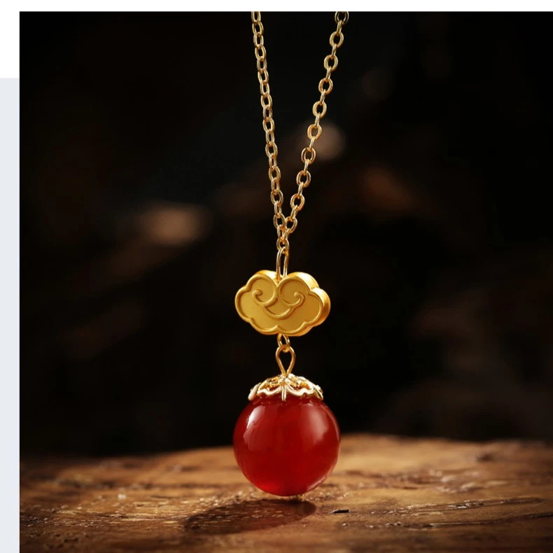 【柳总来了】红色时尚气质玛瑙项链配饰简约坠链套装R32100T-2