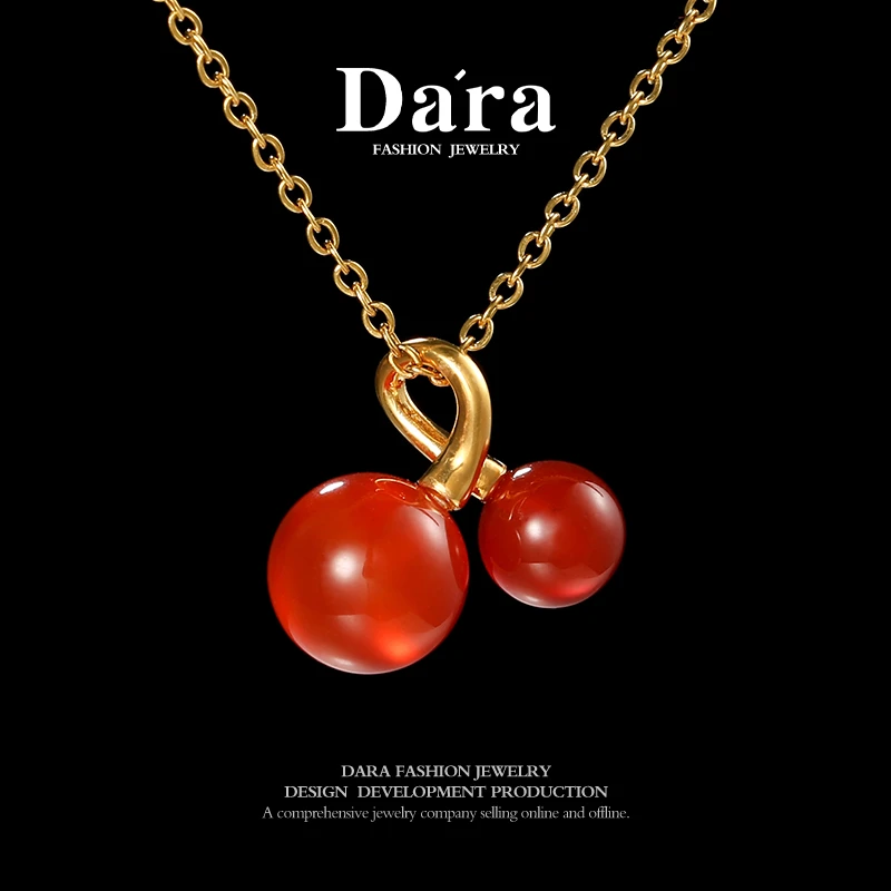 DARA/戴拉【柳总来了】18k金樱桃吊坠红色玛瑙项链