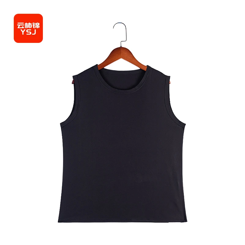 中国丝绸 4.0版本16MM起桑蚕丝纯黑背心休闲无袖t恤 YSJ32022-8