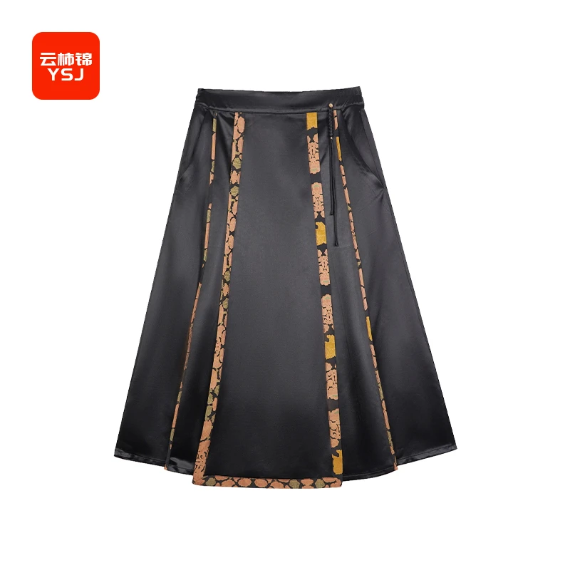 中国丝绸 桑蚕丝二醋黑色国风女士马面裙新中式 CS23002