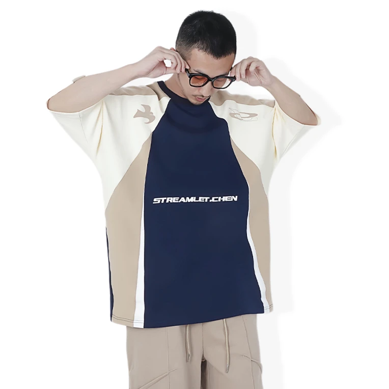 STR:OVERSIZE TEE彩结构撞色元素主题男女印花宽松短袖T恤