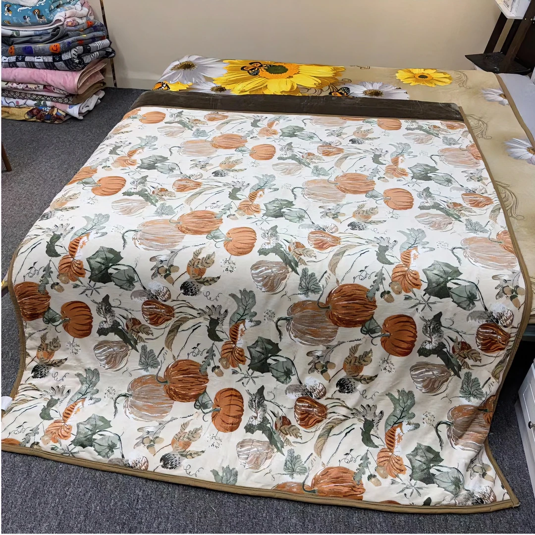 【春秋爆款】绿叶南瓜 夹棉双面多功能被子（可机洗）加厚三层150*200