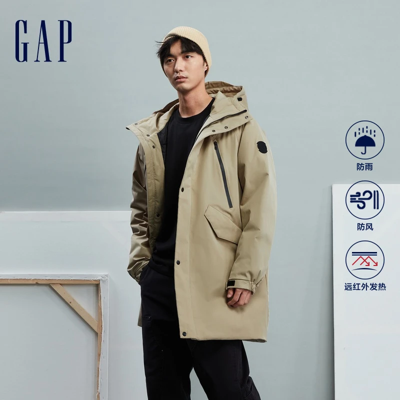 Gap男装2023秋新款防风雨发热保暖时尚帕克羽绒服夹克外套 720832